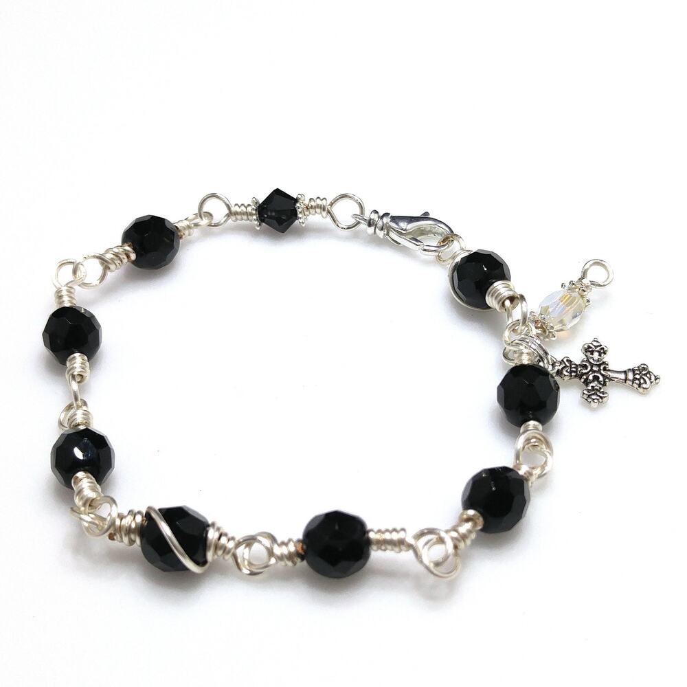 Handmade Crystal Wire Wrapped Bracelet, Cross Charm